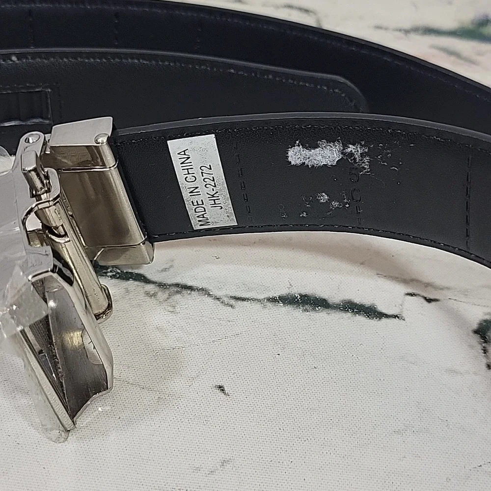 Mens Rachet‎ Belt Black Vegan Leather One Size Adjustable No Holes Quick Release